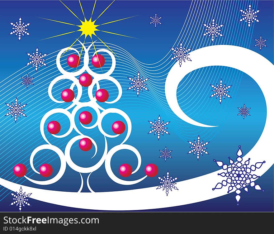 A Christmas Tree with Red Ornaments is Featured in an Abstract Seasonal Illustration. A Christmas Tree with Red Ornaments is Featured in an Abstract Seasonal Illustration.