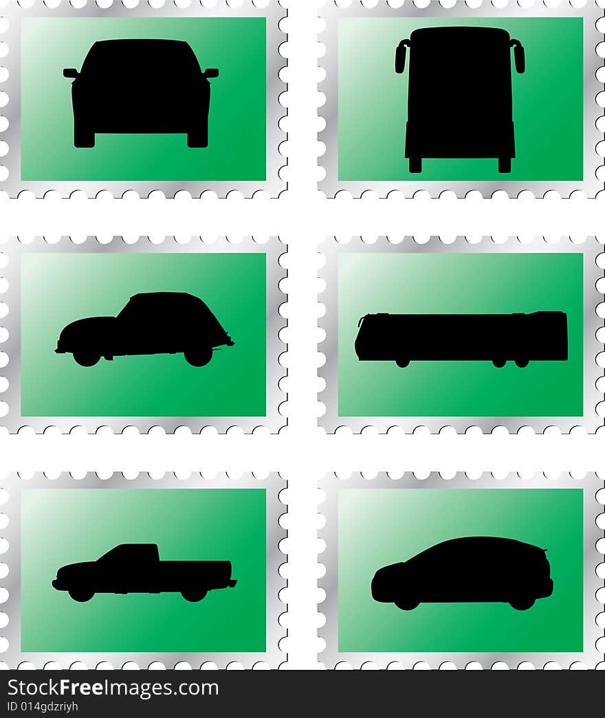 Set stamps1 - 19. Cars. Set of 6 vector postage stamps for web