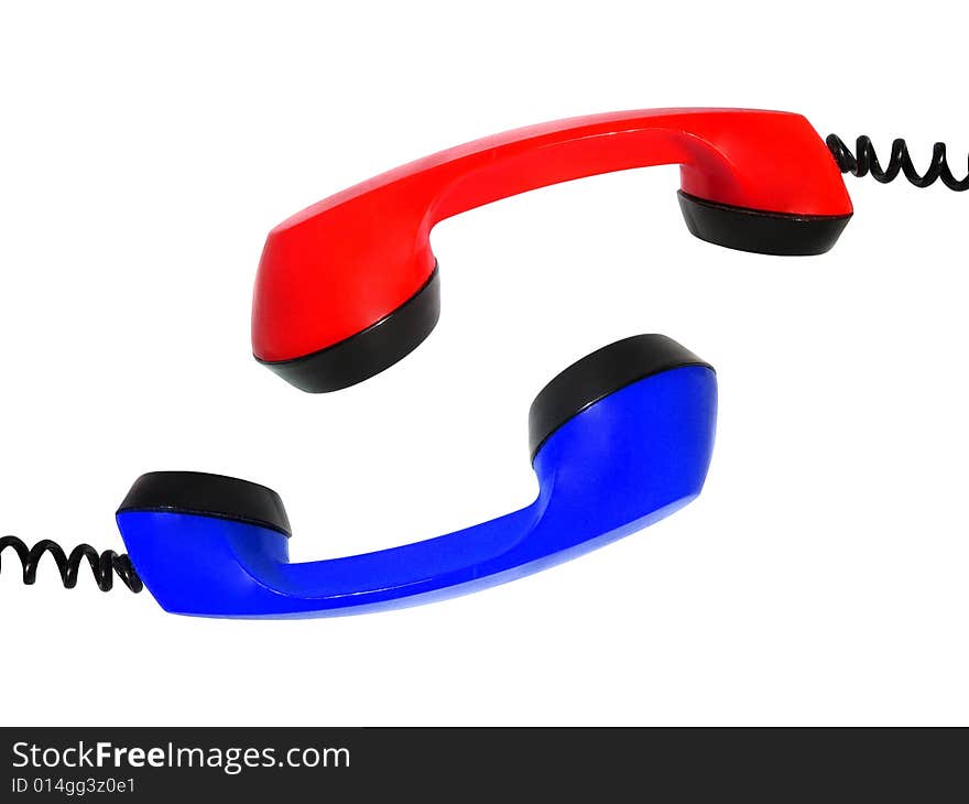 Two phone tube red and blue colors.Symbol contact. Two phone tube red and blue colors.Symbol contact