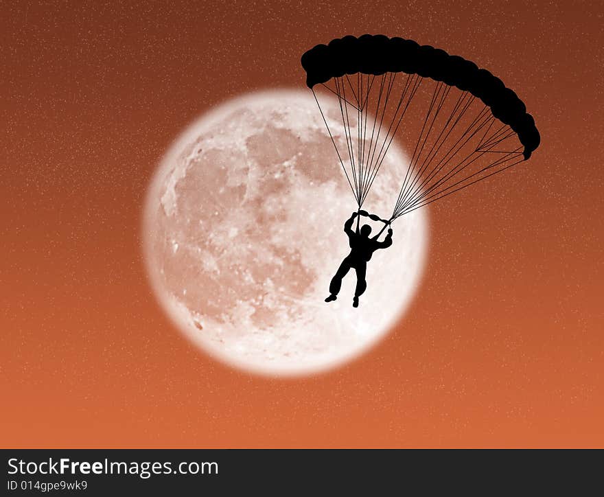 Parachutist in the moon