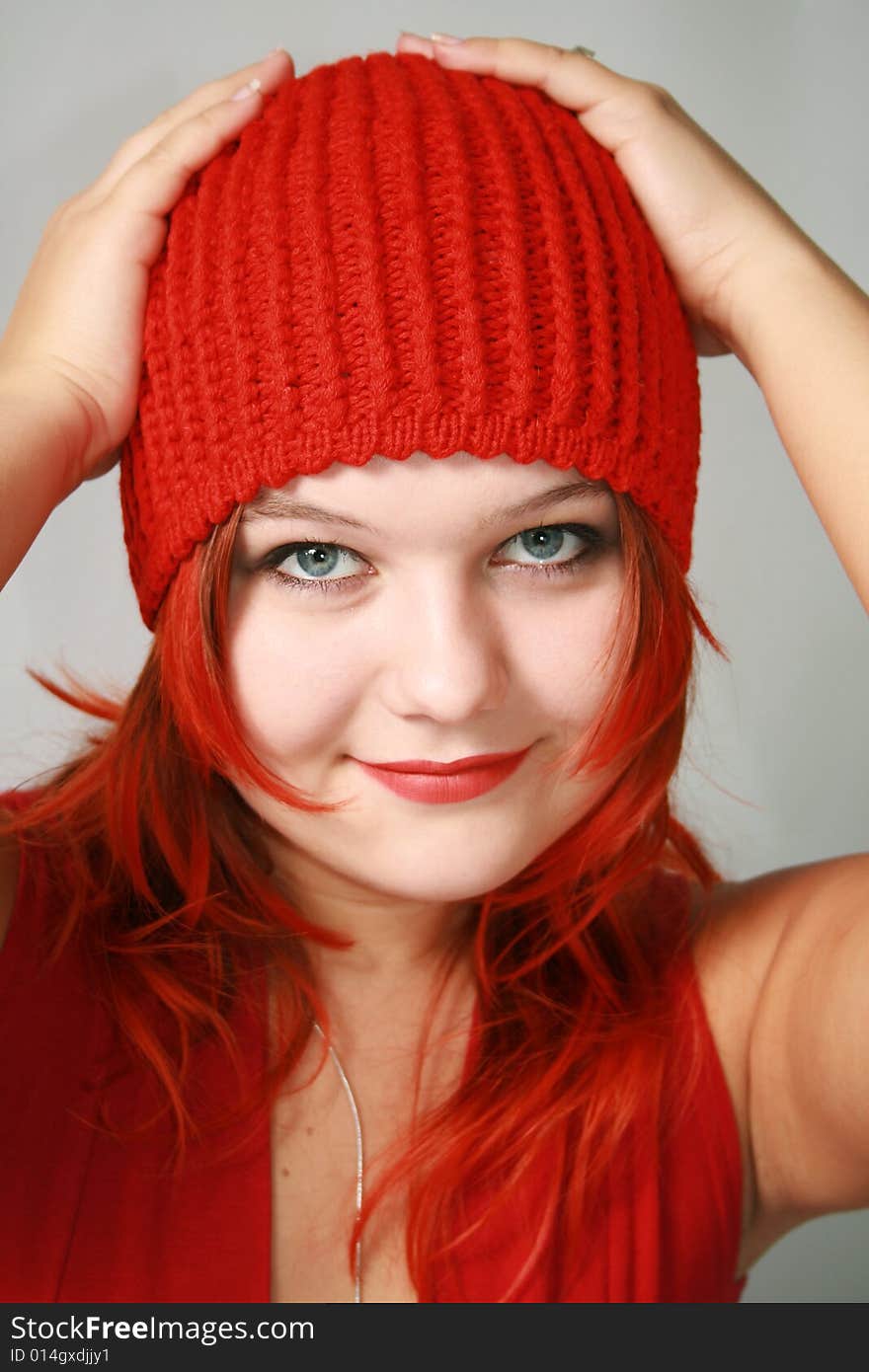 Attractive smiles girl in the red cap. Attractive smiles girl in the red cap