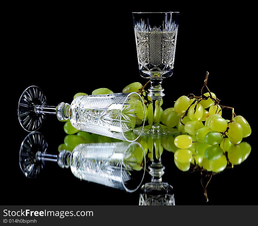 White wine with green grapes