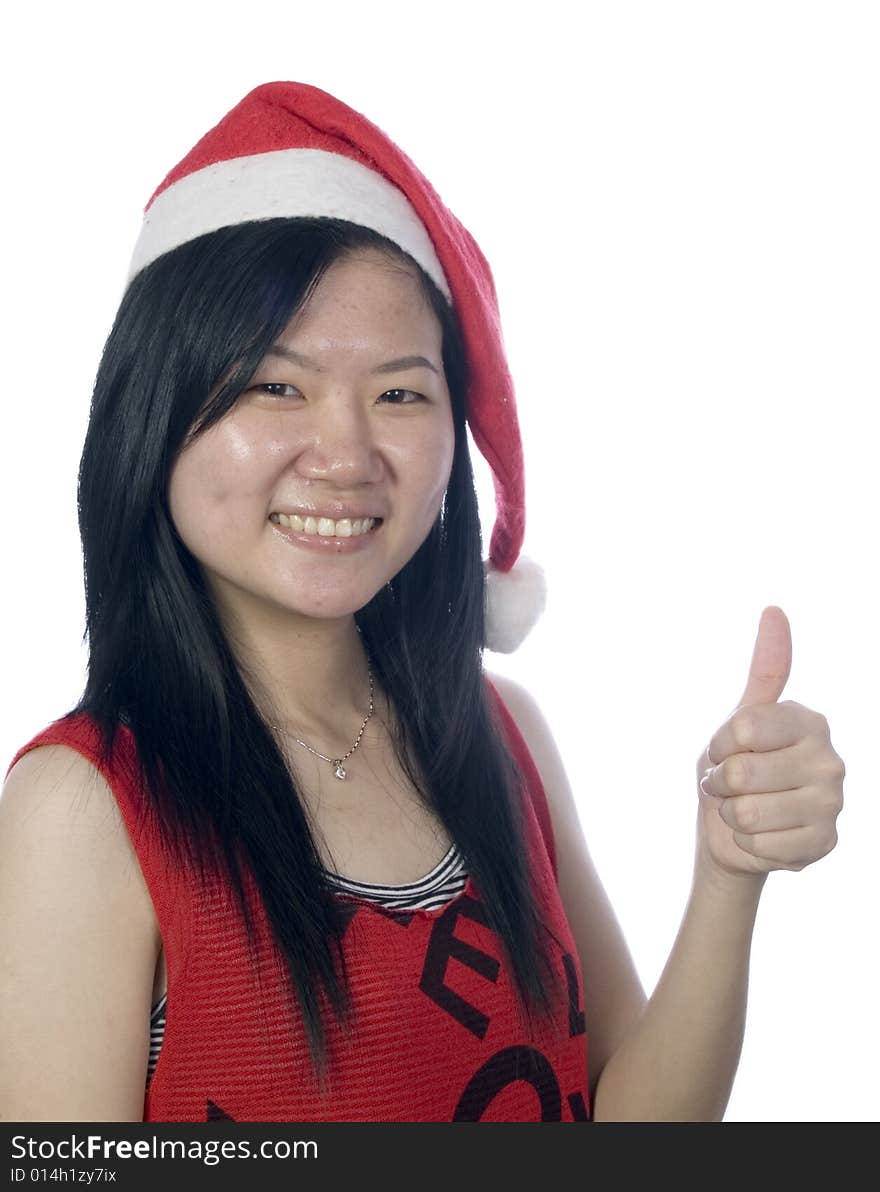 Portrait of a santa girl with hat at white background. Portrait of a santa girl with hat at white background