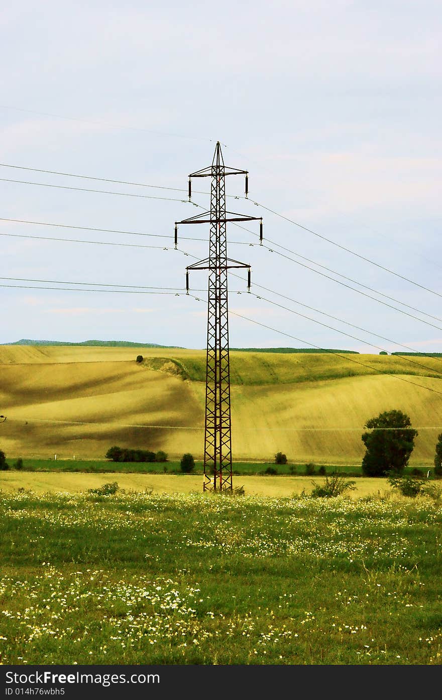 Electric pile in field in Czech republic