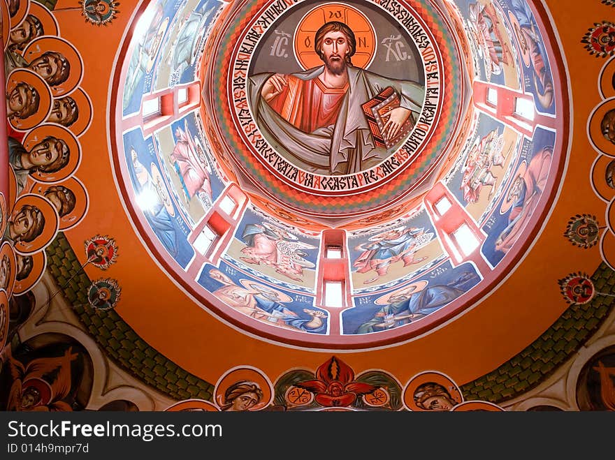 Painting on the ceiling of a church. Painting on the ceiling of a church