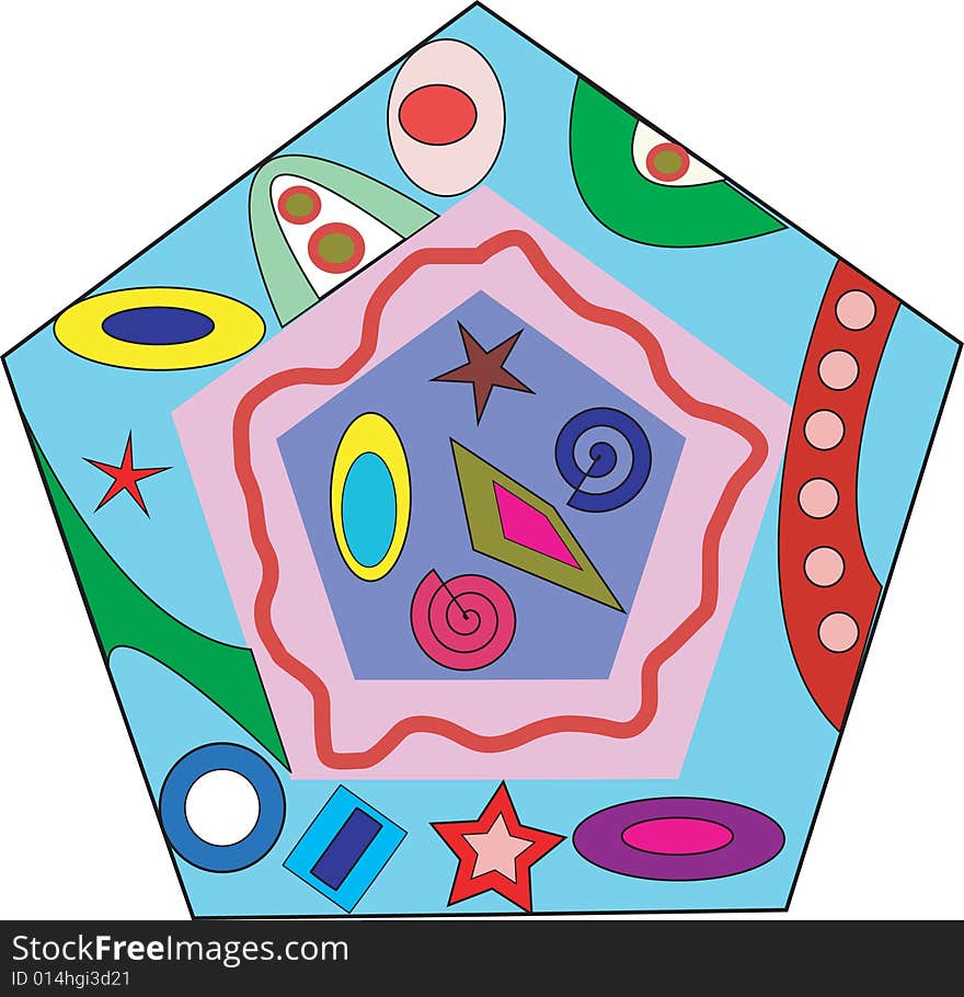 A colorful hexagon the with patterns. A colorful hexagon the with patterns