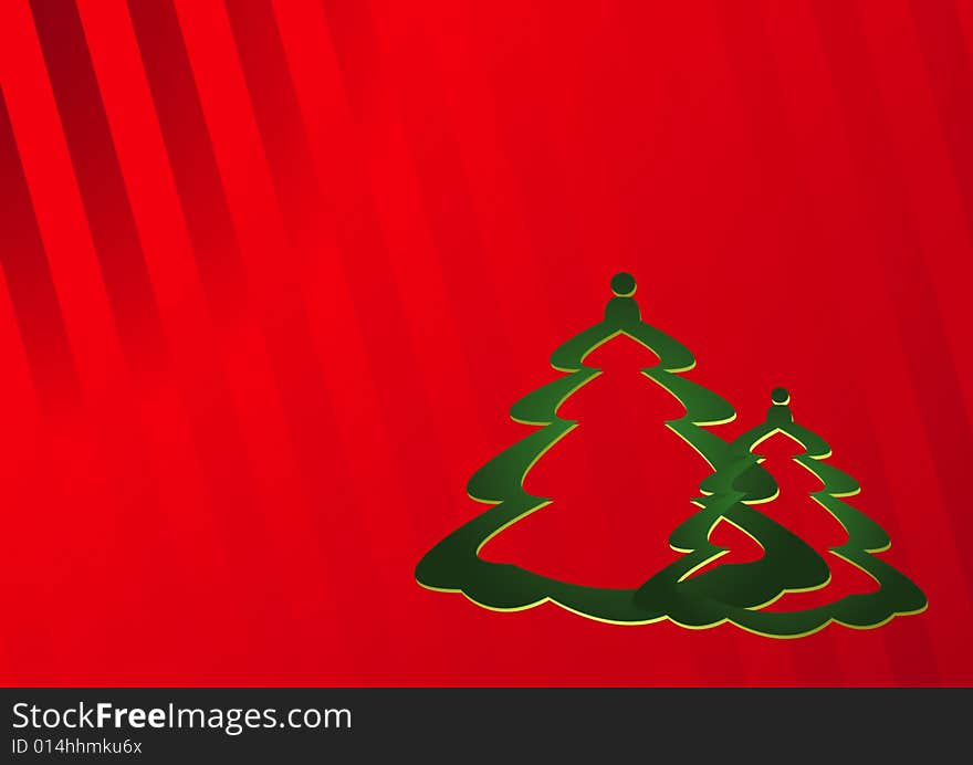 Red Christmas background with fur-trees