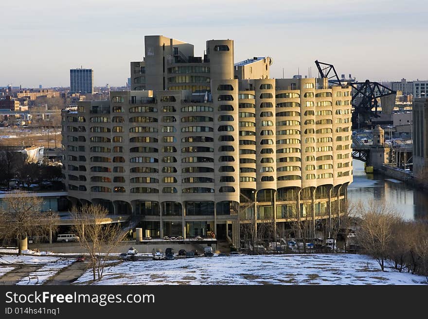 Apartmet building by Chicago River. Apartmet building by Chicago River