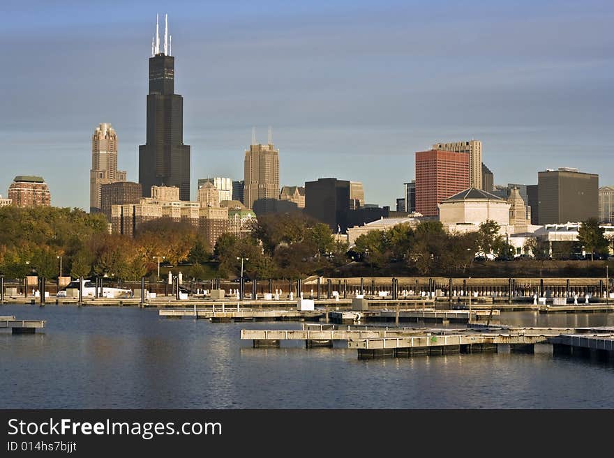 Chicago seen from marina - morning time