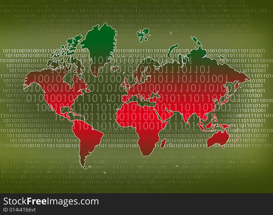 Binary code on the world map