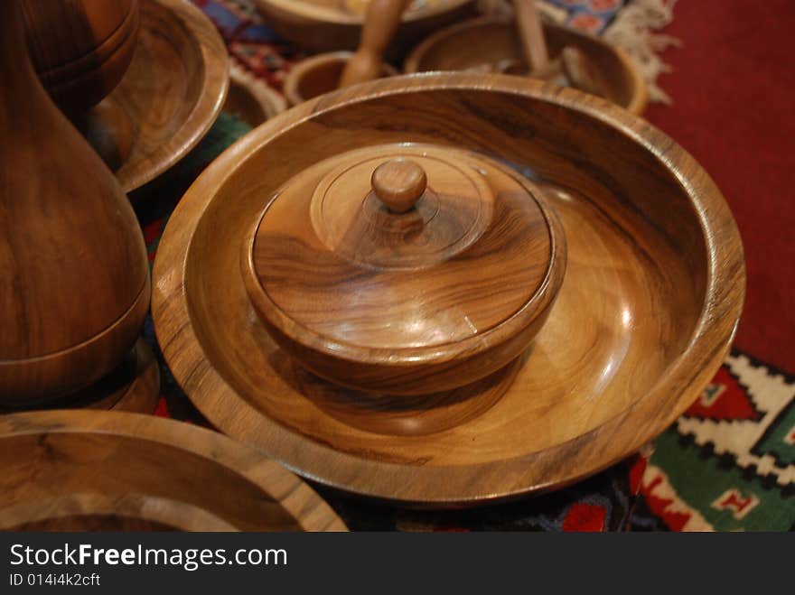 Handmade wood plates produced by craftsman