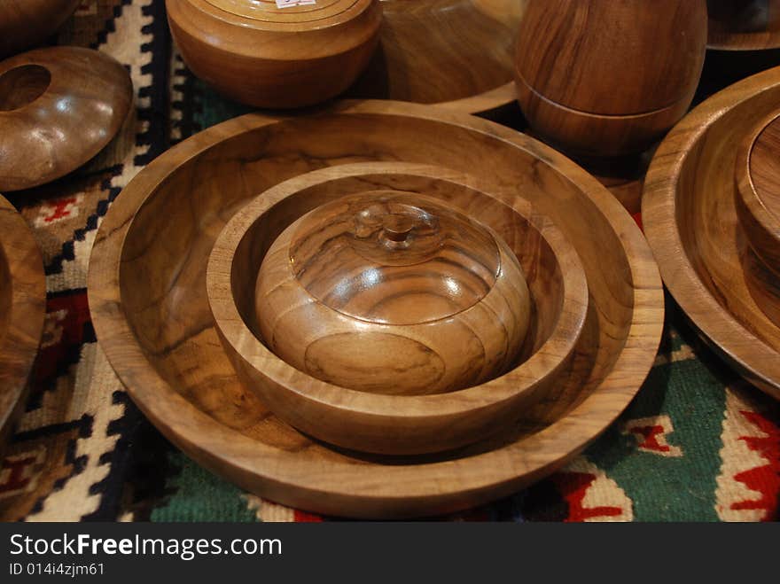 Handmade wood plates produced by craftsman