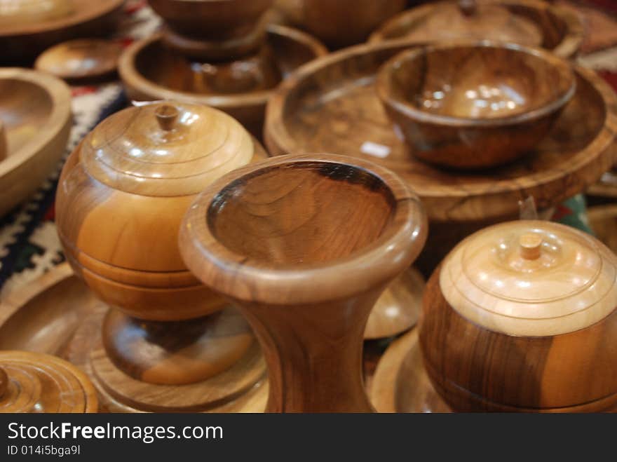 Handmade wood plates produced by craftsman