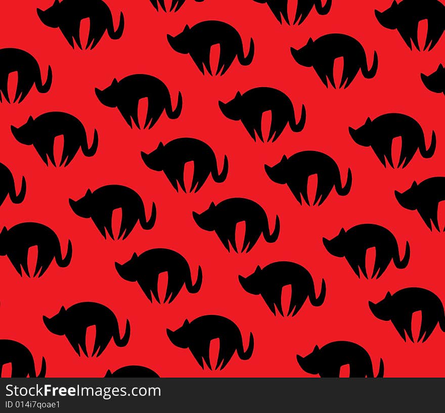 Background with black cats on a red surface. wrap or wallpaper