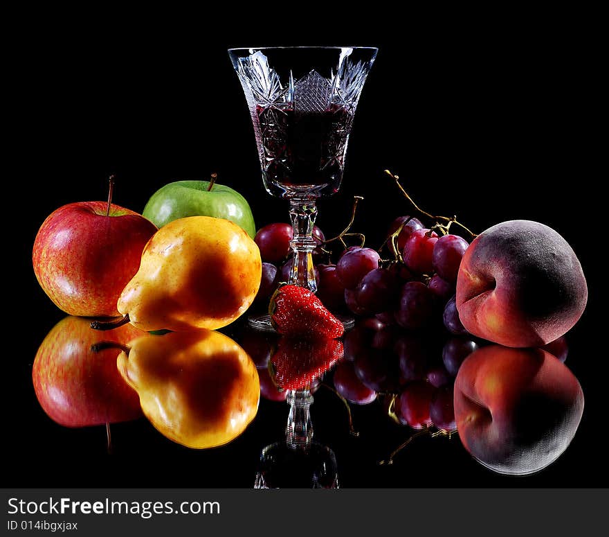 Red wine with fresh fruits