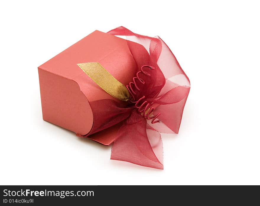 One fancy gift box on white background. One fancy gift box on white background