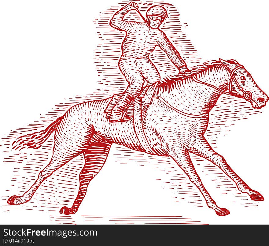 Vector art on the sport of Horse racing  on white background