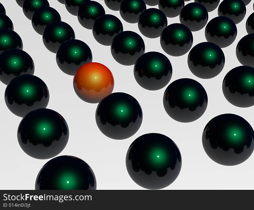 3d render of green and orange shiny reflective sphere. 3d render of green and orange shiny reflective sphere