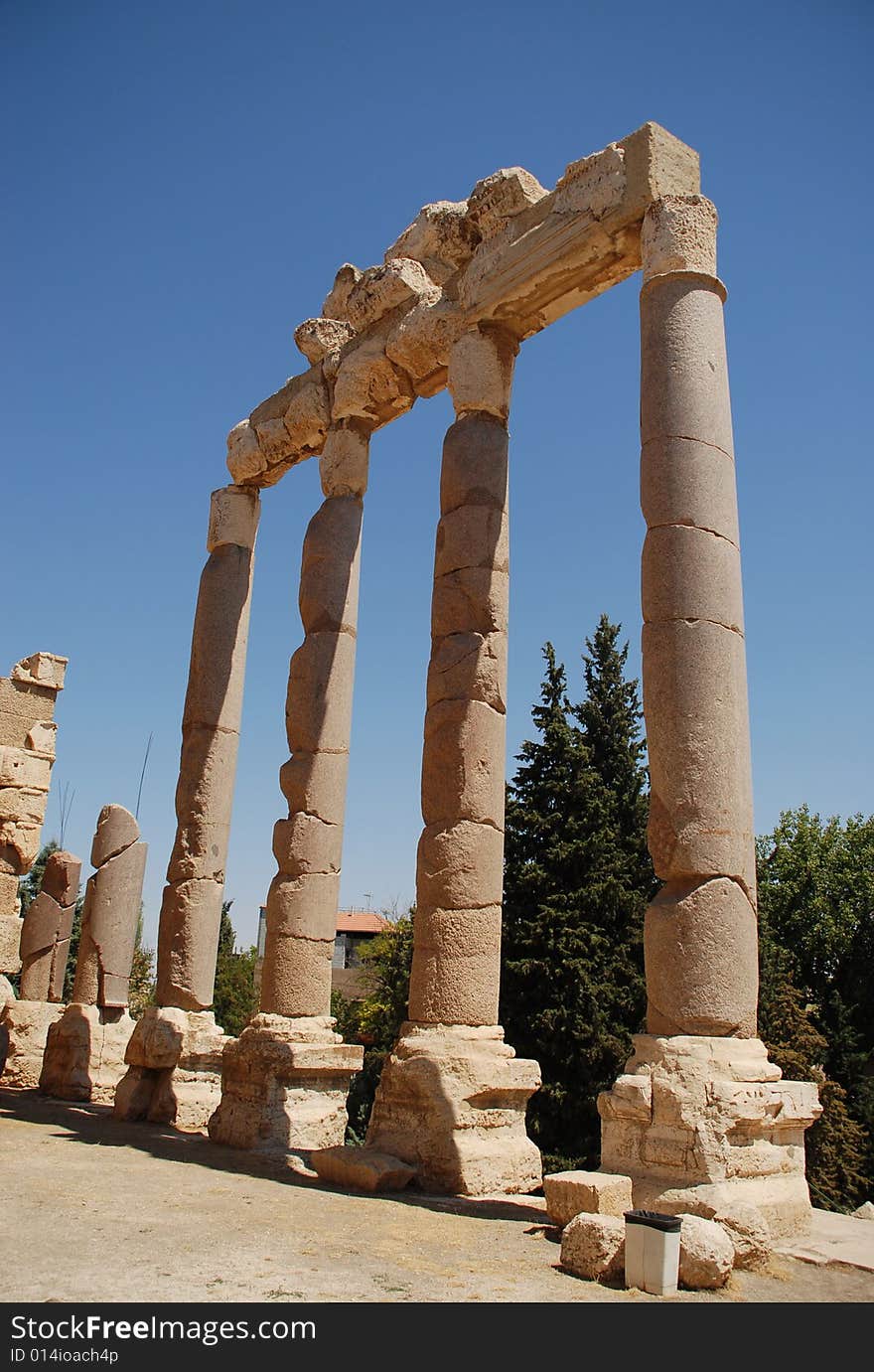 Roman ruins bacchus temple in lebanon