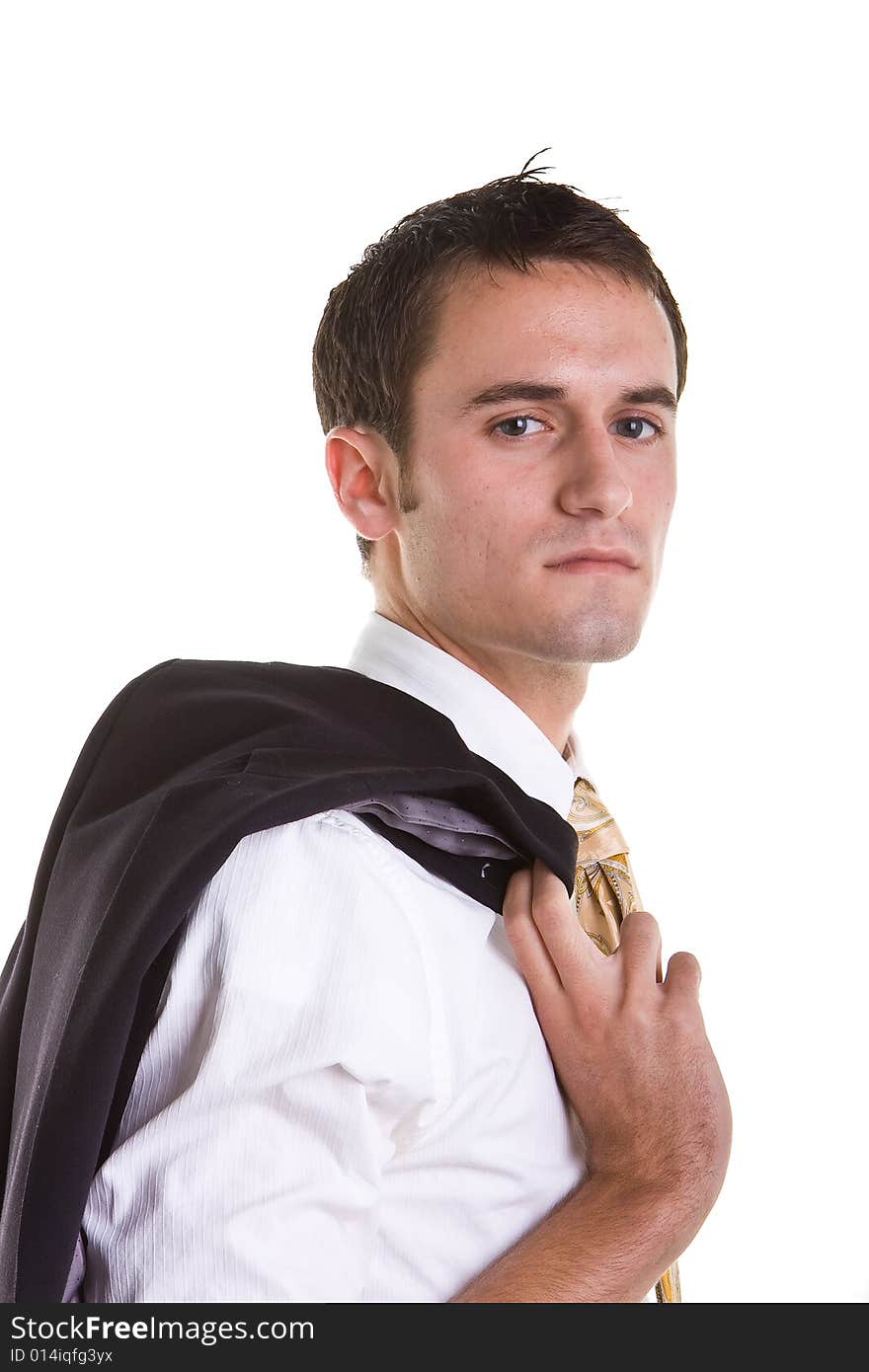 Young Man Serious Jacket on Shoulder