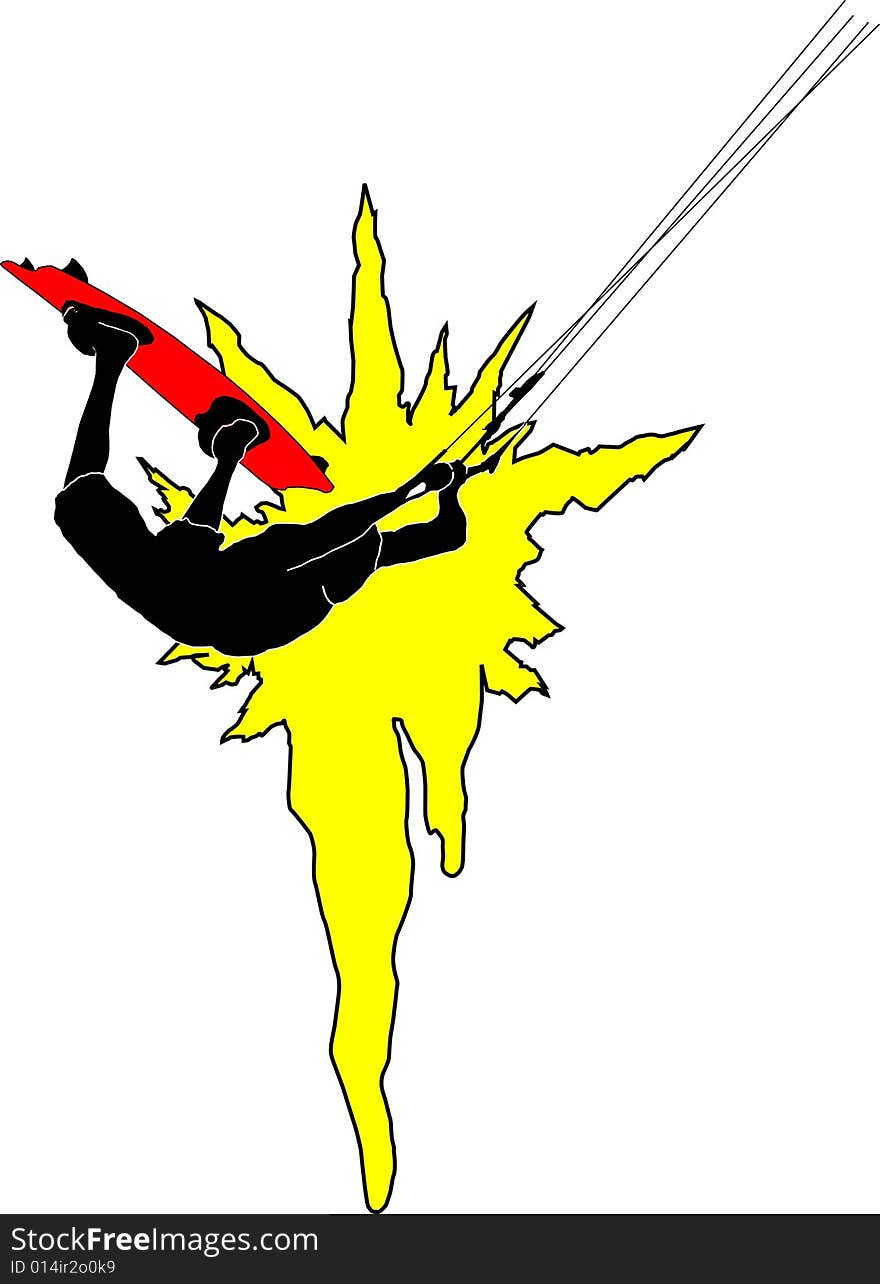 Flying kiter on a background of a yellow blot