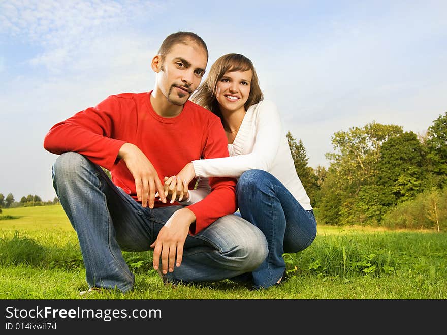 Young couple in love outdoors