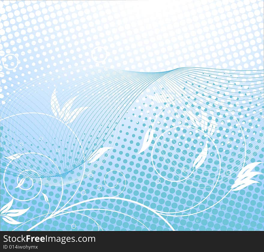 Illustration of water and nature background with halftone. Illustration of water and nature background with halftone