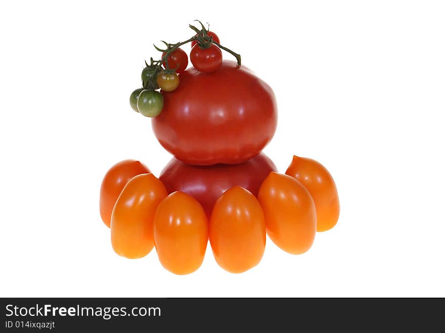 Small and big tomatoes isolated on white background