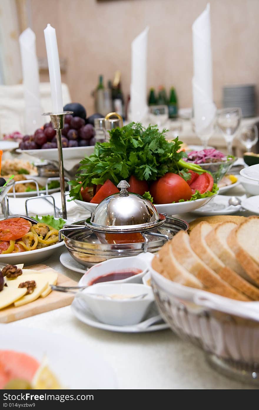 Table with food and drinks