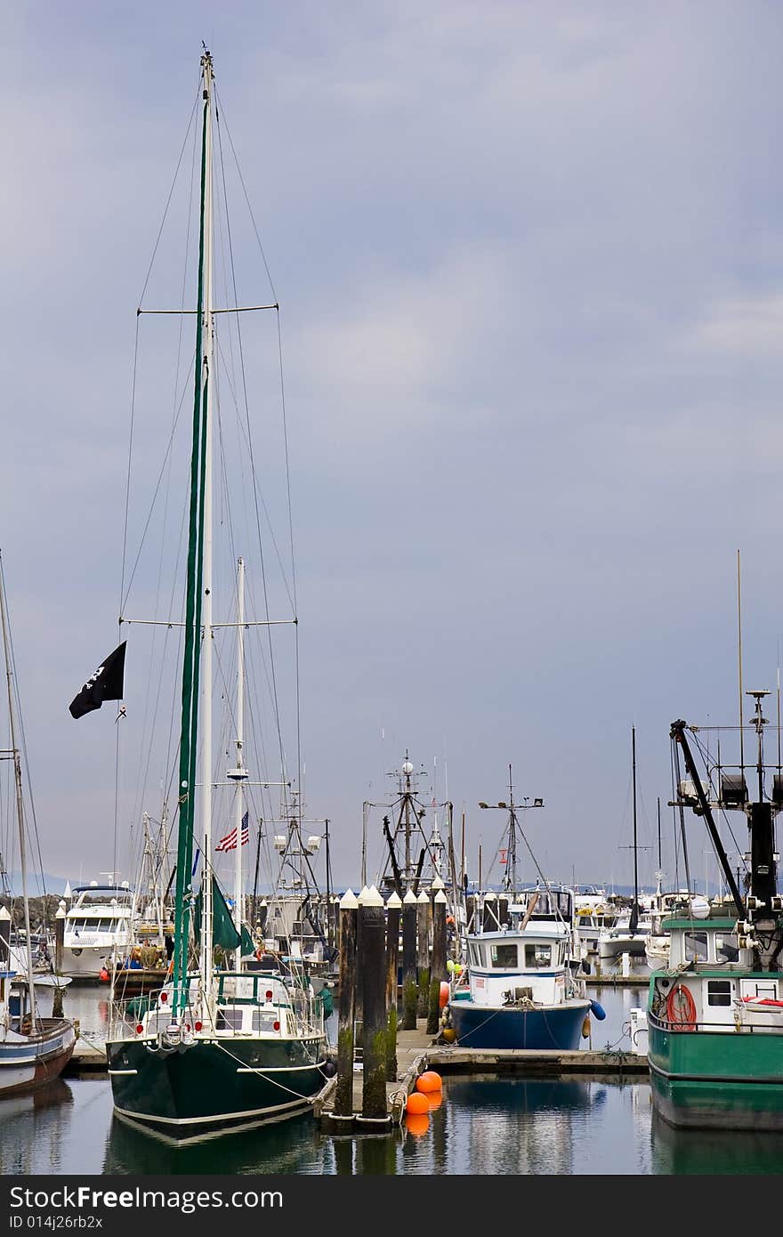 Green Boats At Harbor