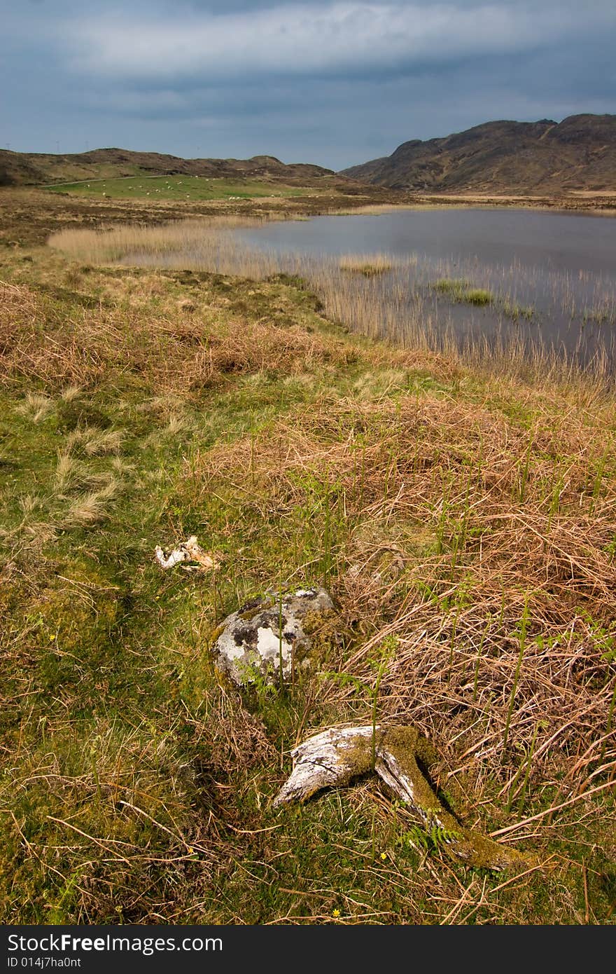 Lake in Scotland with cloudy sky