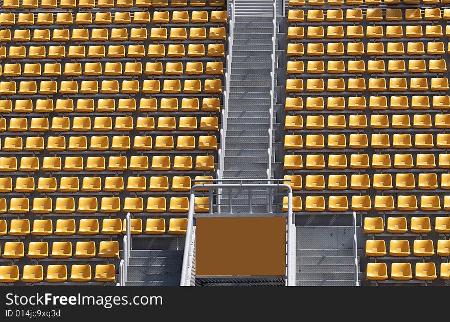 The stand with yellow seats. The stand with yellow seats.