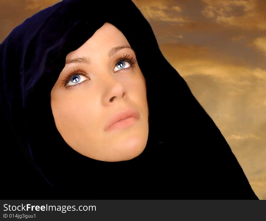 Beautiful portrait of a religious Woman with cape. Beautiful portrait of a religious Woman with cape