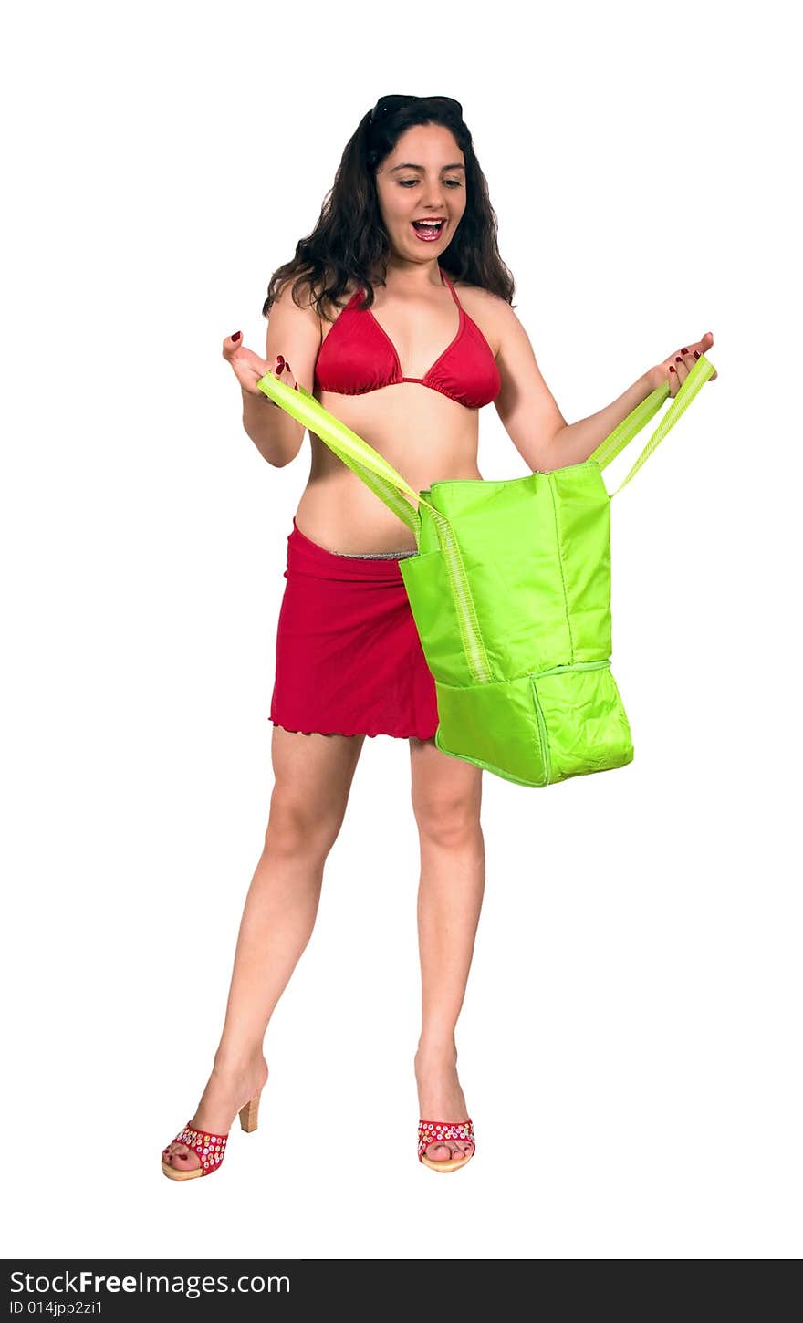 Pretty girl in swim suit with shopping bag