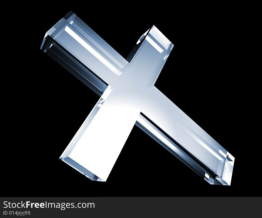 Cross made of glass on black background. Cross made of glass on black background