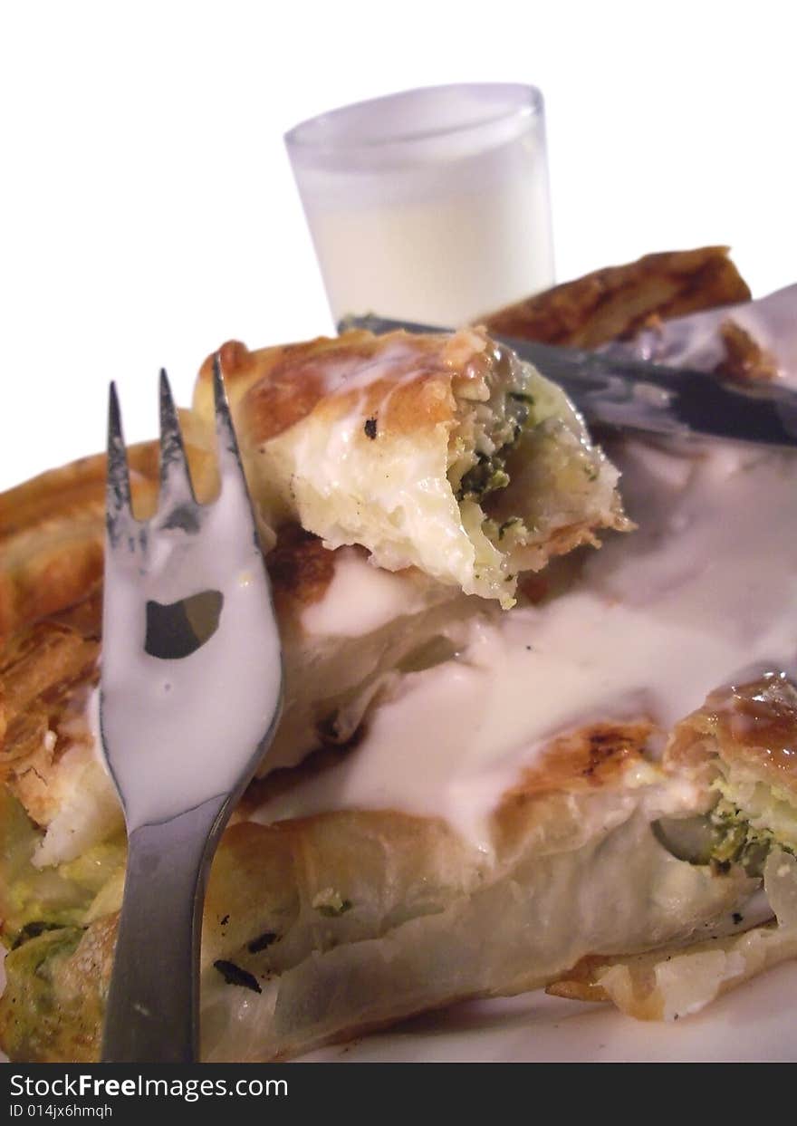 Pie With Fork And Milk