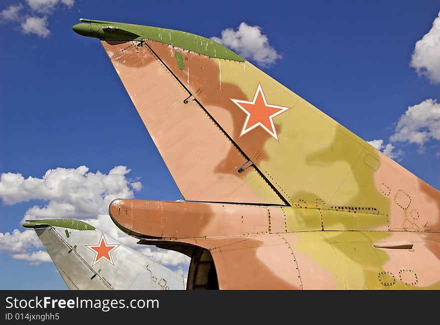 The keels of Russian fighter-bombers Su-7 on airdrome. The keels of Russian fighter-bombers Su-7 on airdrome.