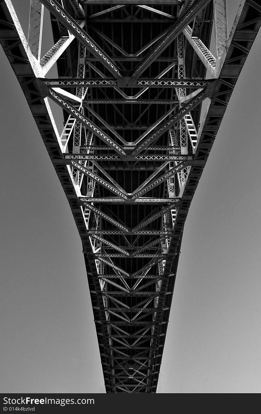 The bottom black and white view of Aurora bridge in Seattle, WA. The bottom black and white view of Aurora bridge in Seattle, WA