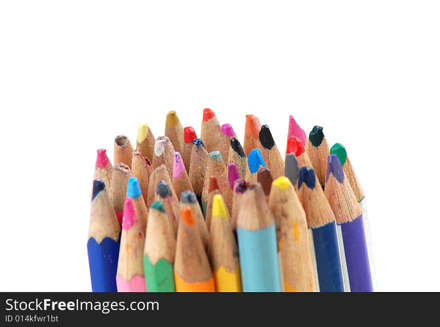 Bunch of color pencils in white background