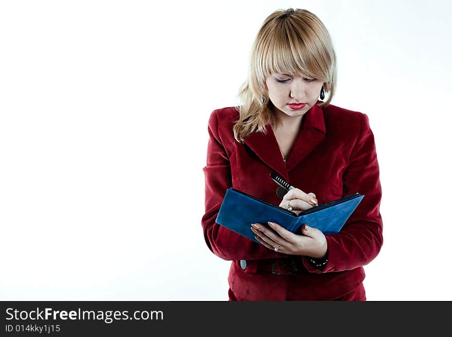 An image of a businesswoman with notebook