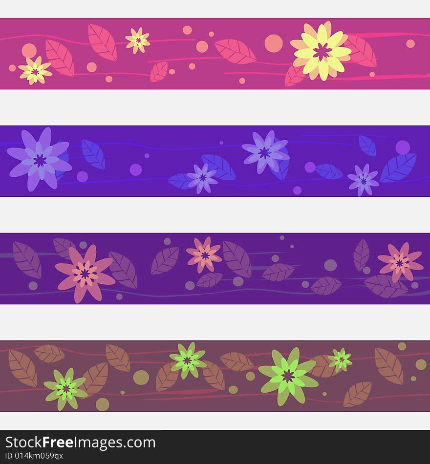 Four separated banner with similar design elements such as flowers for your text. Four separated banner with similar design elements such as flowers for your text.