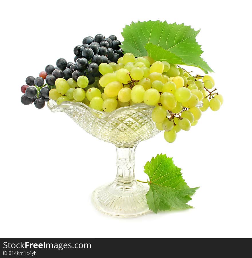 Cluster green and blue grape isolated on white background