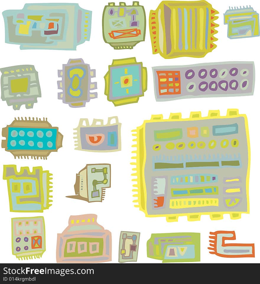 An assortment of colourful, hand drawn computer icons. A fully scalable vector illustration includes Jpeg, Illustrator AI and EPS 8.0 files. An assortment of colourful, hand drawn computer icons. A fully scalable vector illustration includes Jpeg, Illustrator AI and EPS 8.0 files.