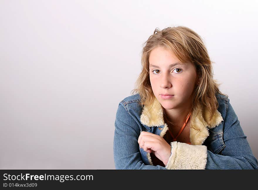 Teenage female model on a white background. Teenage female model on a white background