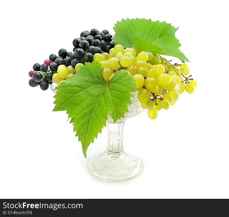 Cluster green and blue grape isolated on white