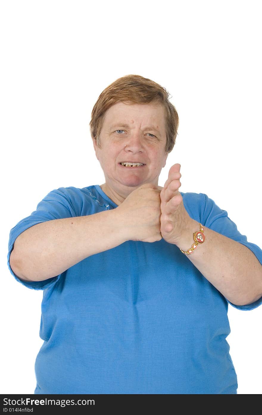 Angry elderly woman isolated on a white background