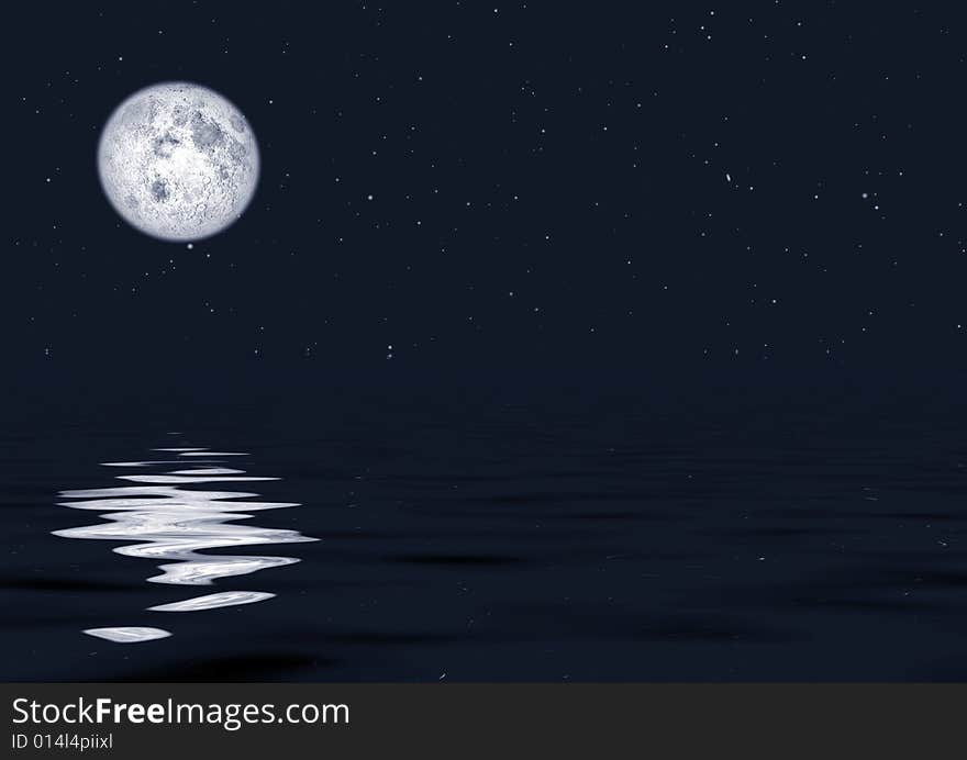 Full moon reflecting in water