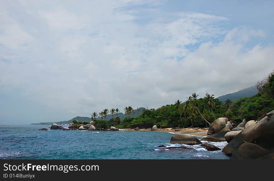 a tropical caribbean ocean view in colombia. a tropical caribbean ocean view in colombia