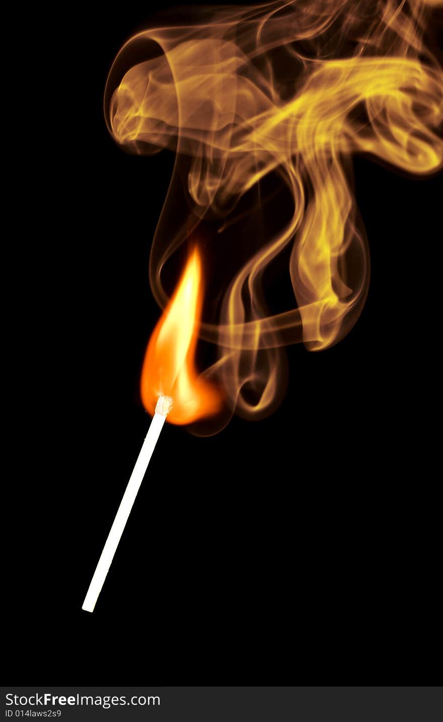 Match fire smoke on black background