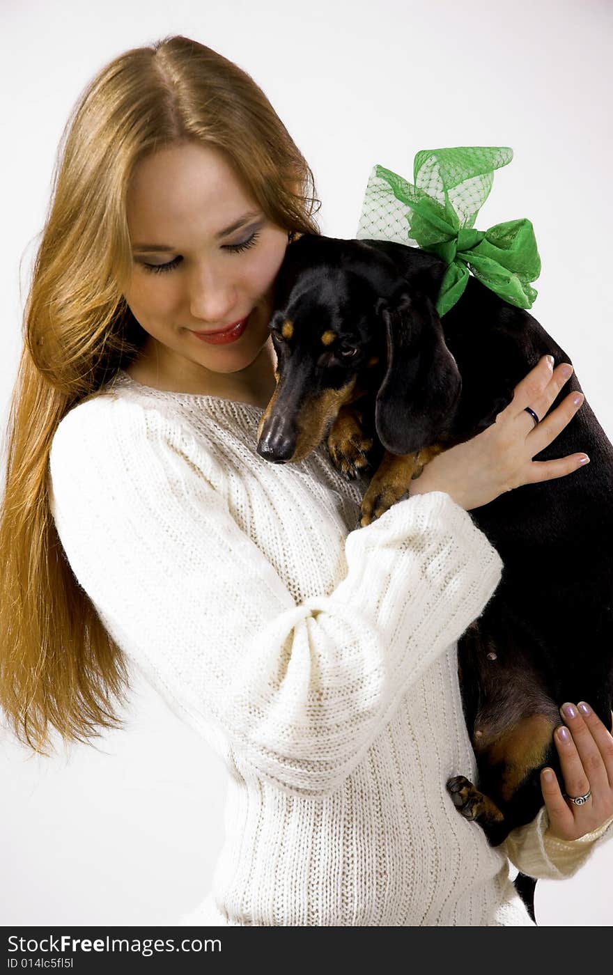 The girl the teenager and a dog. The girl the teenager and a dog